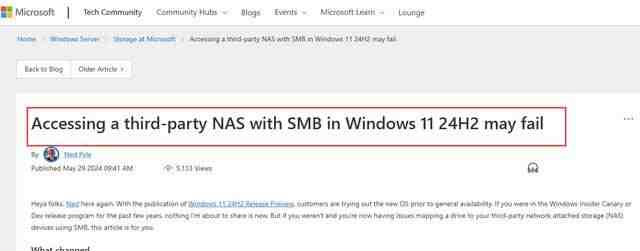 Win11 24H2将调整安全规则 NAS用户访问可能失败