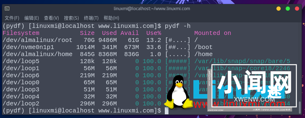 Pydf – 替代 df 的 Linux 高级命令行工具