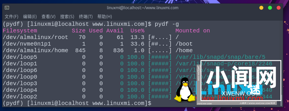 Pydf – 替代 df 的 Linux 高级命令行工具