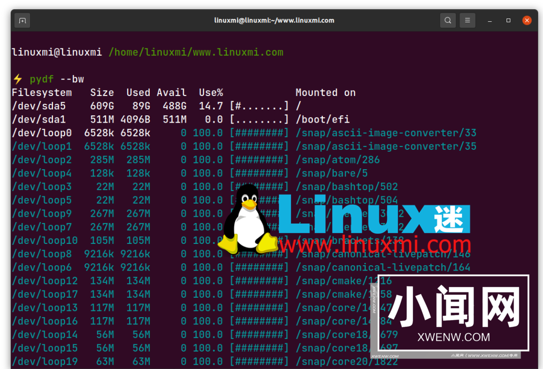 Pydf – 替代 df 的 Linux 高级命令行工具