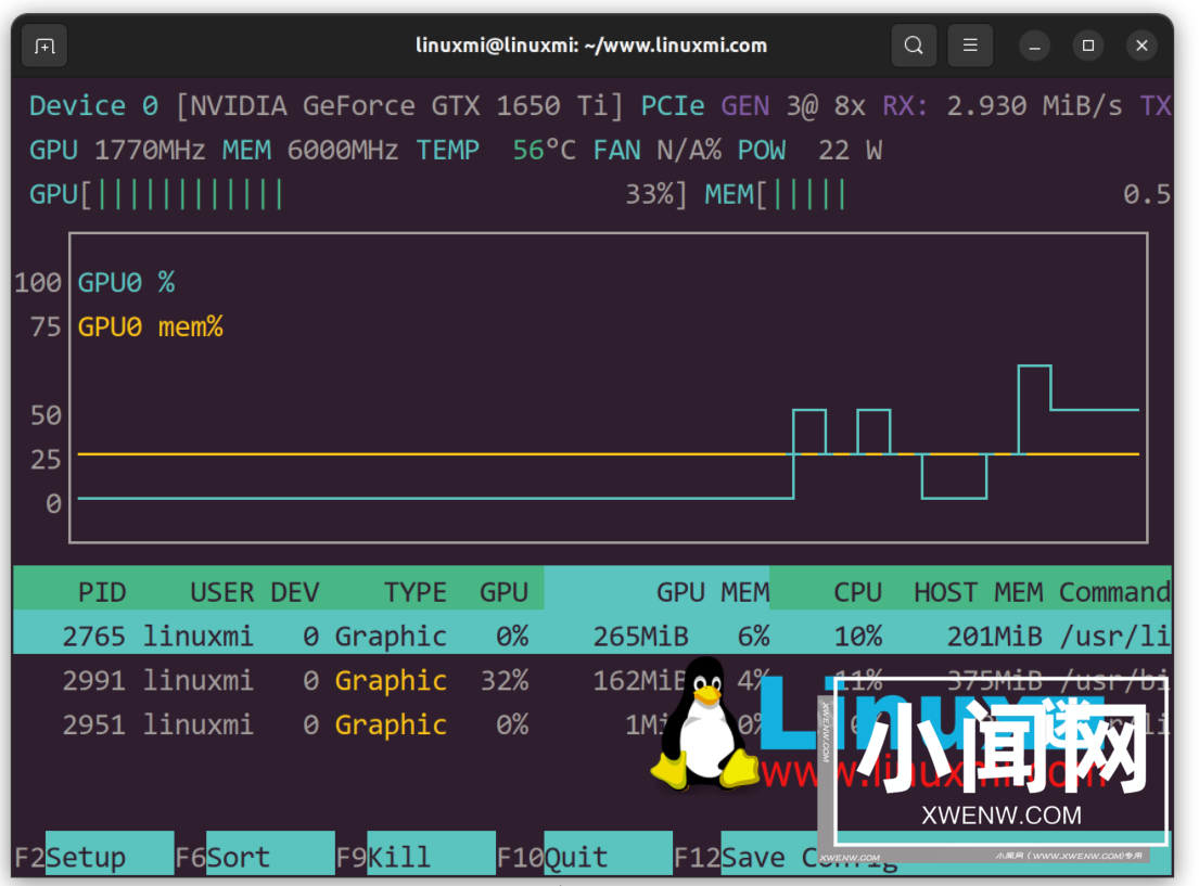 nvtop – 出色的 Linux 任务监视器