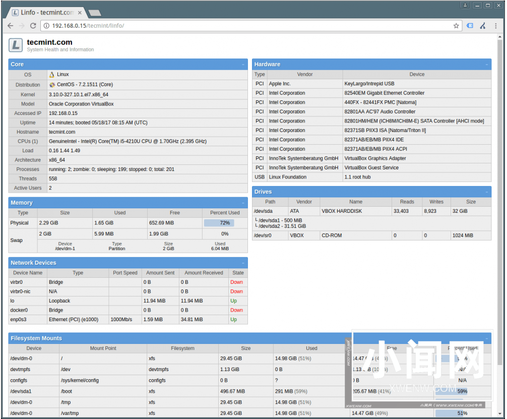 使用Linfo 显示 Linux 服务器运行状况